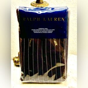 RALPH LAUREN SEVILLE PIN STRIPE EUROPEAN SHAM NEW 26 BY 26 COTTON BLACK WHITE